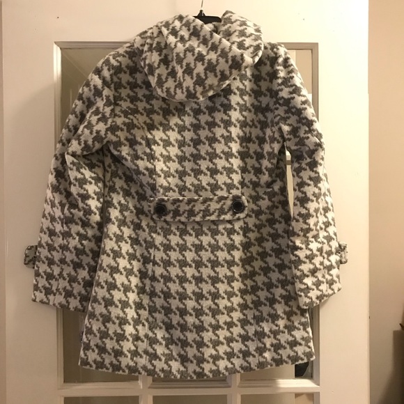 Gray White Houndstooth Coat with Hood - Picture 6 of 7